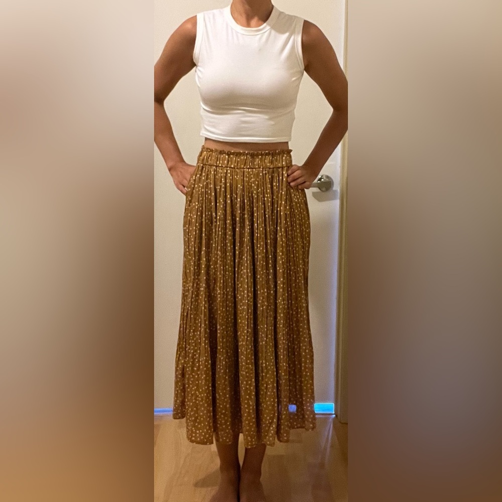 Elegant Mustard, Polka-Dotted Pleated Skirt